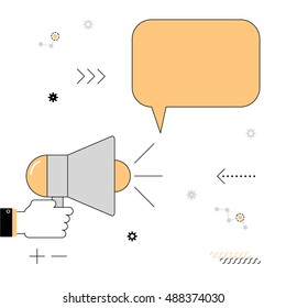 Megaphone. The speaker voiced information. Vector illustration of a linear flat on a white background