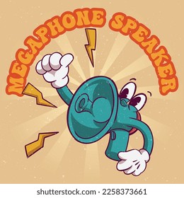 megaphone speakers illustration hand drawn trendy cartoon element retro style