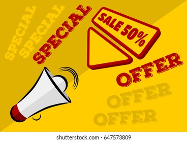 Megaphone - Special offer, Sale. Vector illustration.