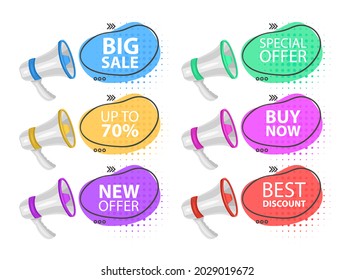 Megaphone mit Special Offer Sprachblase. Lautsprecher. Aktionsbanner für Unternehmen, Werbung und Werbung