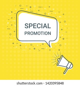 Megaphone With Special Promotion Speech Bubble. Loudspeaker. Illustrations For Promotion Marketing For Prints And Posters, Menu Design, Shop Cards, Cafe, Restaurant Badges, Tags, Packaging etc. eps 10