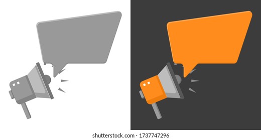 Megaphone with speech bubble icon. Flat style. Isolated. 