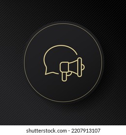 Megaphone with speech bubble line icon. Referral program, advertisement, share with friends, volume, link, loudspeaker, announcement, speaker. Ad concept. Vector line icon for Business and Advertising