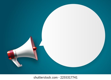 Megaphone with speech bubble on blue background. Vector Illustration