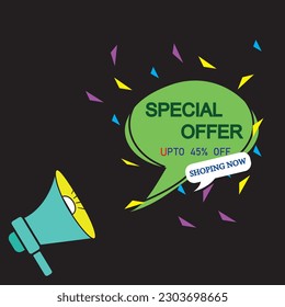 Megaphone and speech bubble on blue background in pop art style Vector.