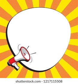 megaphone and speech bubble on colorful  background with radial lines and halftone dots in retro pop art style. easy to edit and costomize vector illustration. eps10