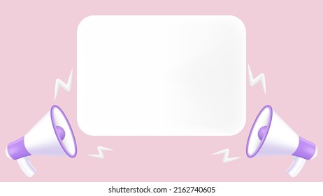 Megaphone with speech bubble on pink background with copy space. 3d vector illustration.