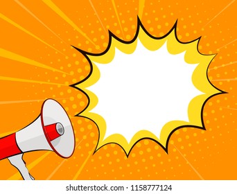 Megaphone and Speech Bubble in Pop Art Style Background Vector Illustration EPS10