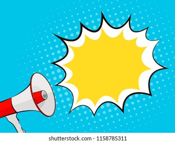 Megaphone and Speech Bubble in Pop Art Style Background Vector Illustration EPS10