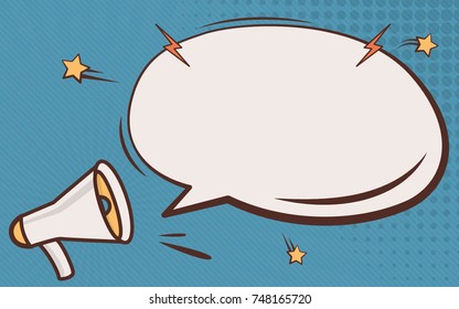 Megaphone and speech bubble in Pop art style. Promotion background , Presentation poster , Advertising. Flat design vector illustration