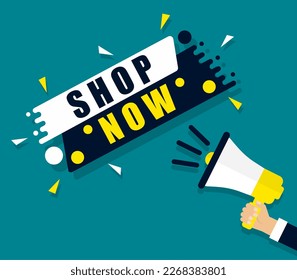 Megáfono y la tienda de burbujas de voz ahora Presidente del Parlamento. Cartel para marketing de negocios y publicidad. Ilustración vectorial.