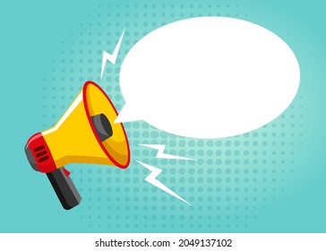 Megaphone with speech bubble. Simple speaker. Vector illustration