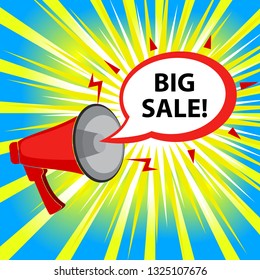 Megaphone and speech bubble with text - Big sale, simple flat vector illustration.