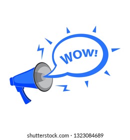 Megaphone and speech bubble with text - WOW, simple flat vector  illustration isolated on white background