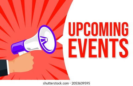 Megaphone with speech bubble and upcoming events announcement banner