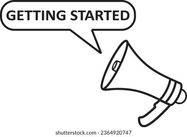  Megaphone with speech bubble in word Getting started