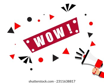 Megaphone and speech bubble wow. Template for business. Illustration vector.
