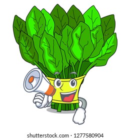 With megaphone spinach in a the cartoon basket