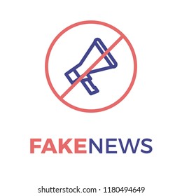 Megaphone spreading fake news in a red circle with left slash. Vector thin line icon illustration for concepts of false information, misleading information, manipulation and misinformation