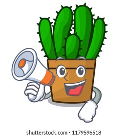 With megaphone spurge cactus in a flowerpot cartoon