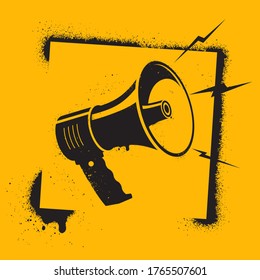 Megaphone in stencil style. Megaphone pictogram - symbol of protest, attention, appeal. Motivational Poster. Call to action. Vector illustration.