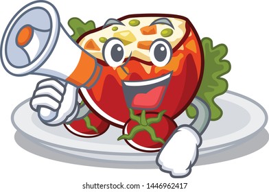 With megaphone stuffed tomatoes put on character plates