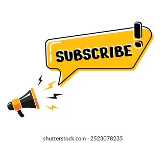 Megaphone with Subscribe speech bubble, yellow style, editable vector eps 10 