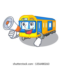 With megaphone subway train in the shape characters