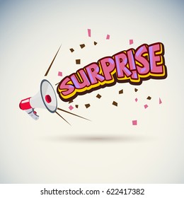 Megaphone With Surprise Text - Vector Illustration