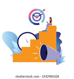 Megaphone surrounded for timeline and accuracy deadline. Vector announce for marketing. digital marketing concept. Announcement business communication