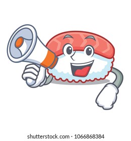 With megaphone sushi salmon character cartoon