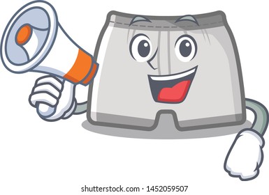 With megaphone swimming trunks in the cartoon shape