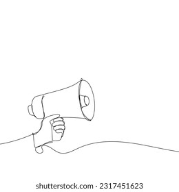 Megaphone symbol drawn with continuous single line. Loudspeaker vector icon hand drawn in sketch style.