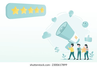 Megaphone symbol and icon represent digital marketing in a business plan to increase customer satisfaction. Social media, search engine optimization (SEO), online advertising to attract customer.