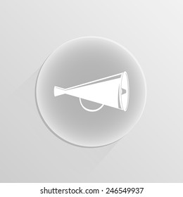 Megaphone symbol on a white button with shadow 