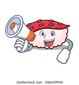 With megaphone tako sushi character cartoon