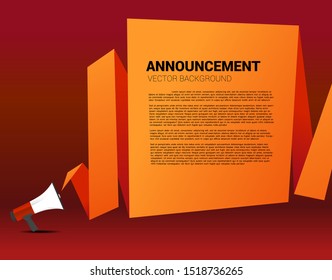 Megaphone with talk bubble Origami fold style graphic. Poster for announcement and communication template.