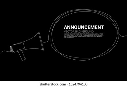 Megaphone with talk bubble single line graphic style. Poster for announcement and communication template.