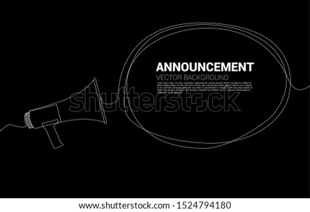 Megaphone with talk bubble single line graphic style. Poster for announcement and communication template.