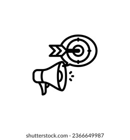 Megaphone with target, advertising outline icon. Vector illustration. Isolated icon is suitable for web, infographics, interfaces, and apps.