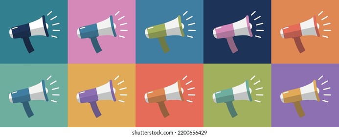 Megaphone Templates - Different Colorful Vector Illustrations Isolated On Monochrome Backgrounds
