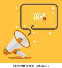 Megaphone text bubble card. Flat Design. Vector illustration