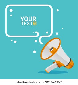 Megaphone text bubble card with place for your design. Flat. Vector illustration