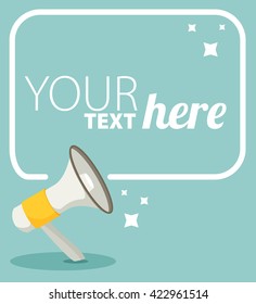 Megaphone text bubble card with place for your text. Flat. Vector illustration