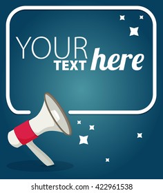Megaphone text bubble card with place for your text. Flat. Vector illustration