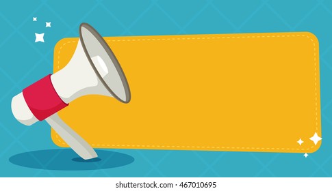 Megaphone text bubble card with place for your text. Flat. Vector illustration
