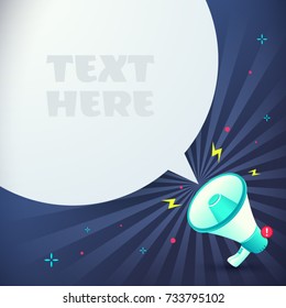 Megaphone text bubble with place for your text, Blank speech bubble announced by megaphone, Empty bubble for advertising, Loudspeaker, Warning, Announce, Vector illustration.