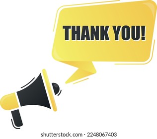Megaphone thank you on yellow background. Megaphone banner. Web design.