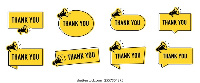 Megaphone with thank you speech bubble. Loudspeaker. Banner for business, marketing and advertising. Vector illustration.