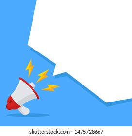 Megaphone that loudly announces on the white text box for your message.